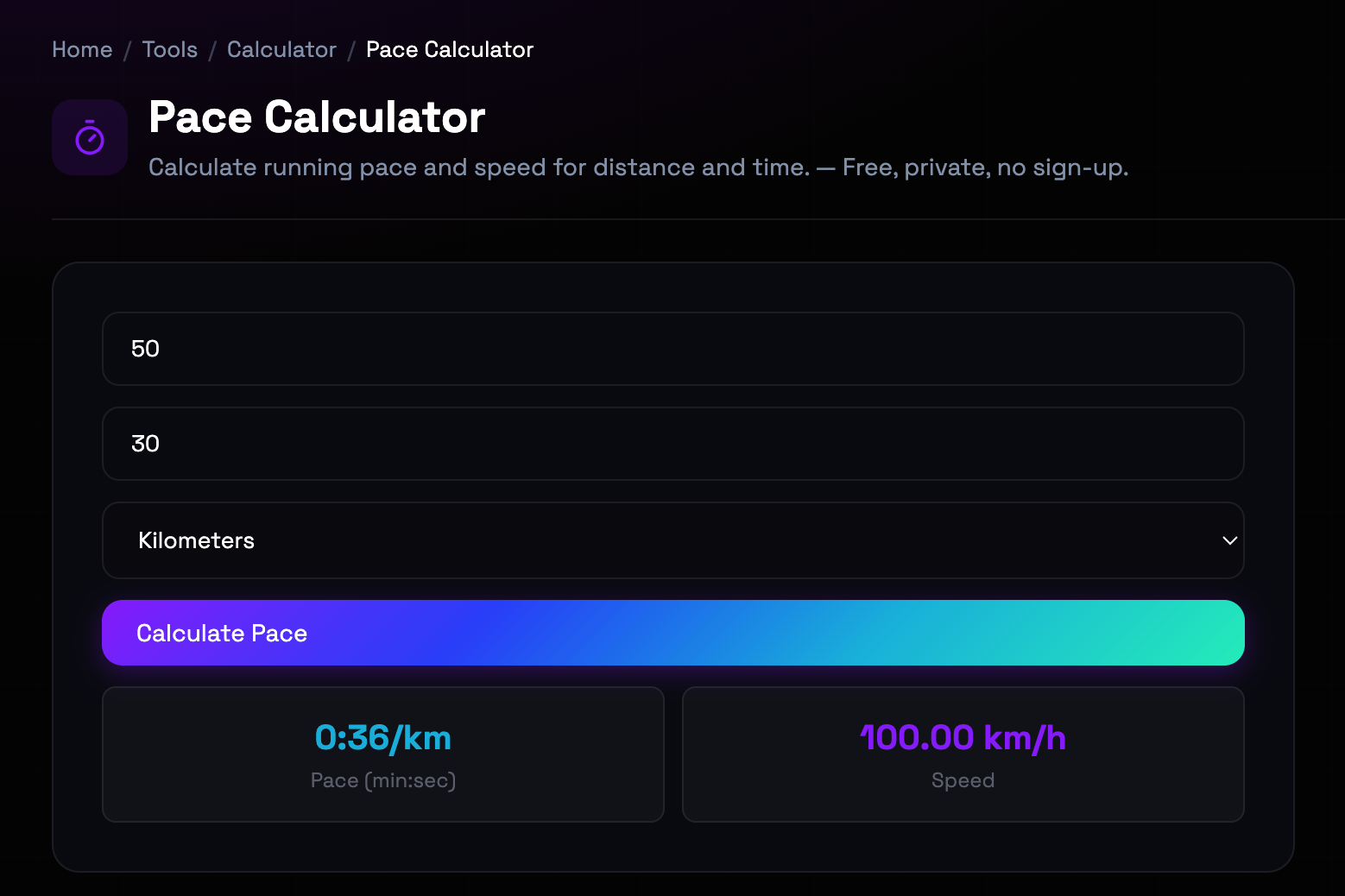 How to use Pace Calculator online — free, fast, and private